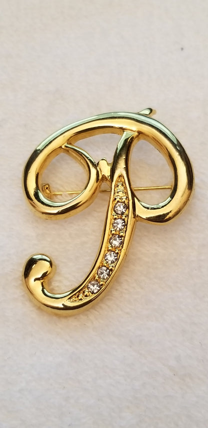 Gold Tone Letter P Brooch