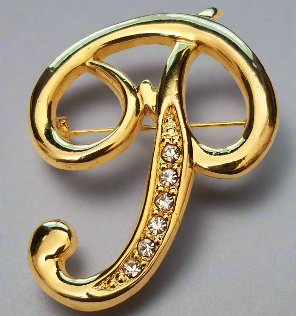 Gold Tone Letter P Brooch