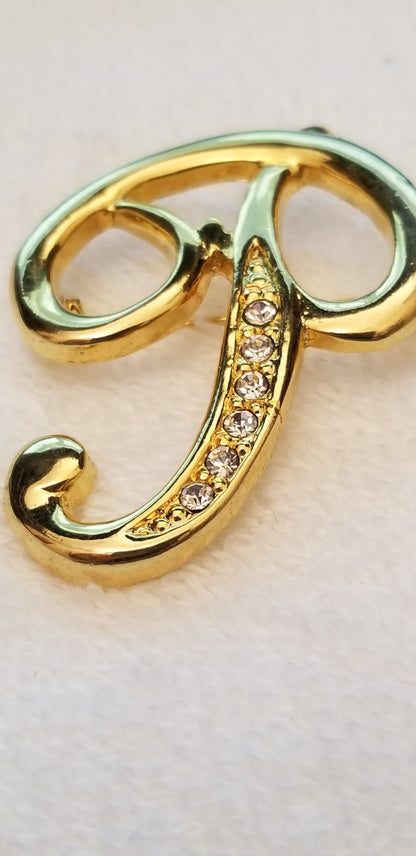 Gold Tone Letter P Brooch
