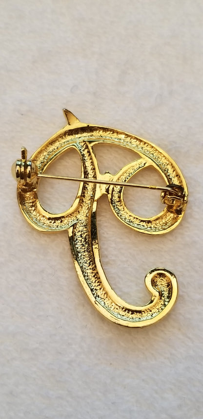 Gold Tone Letter P Brooch