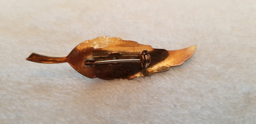 Vintage Gold Tone Faux Pearl Leaf Brooch