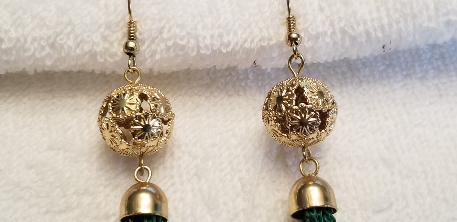 Green & Gold Chain Fringe Earrings