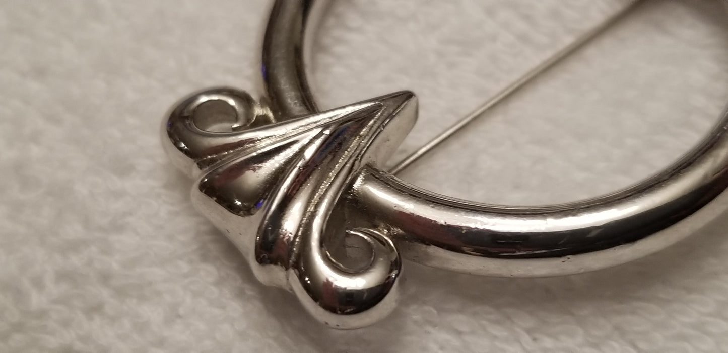 Silver Tone Monet Round Brooch