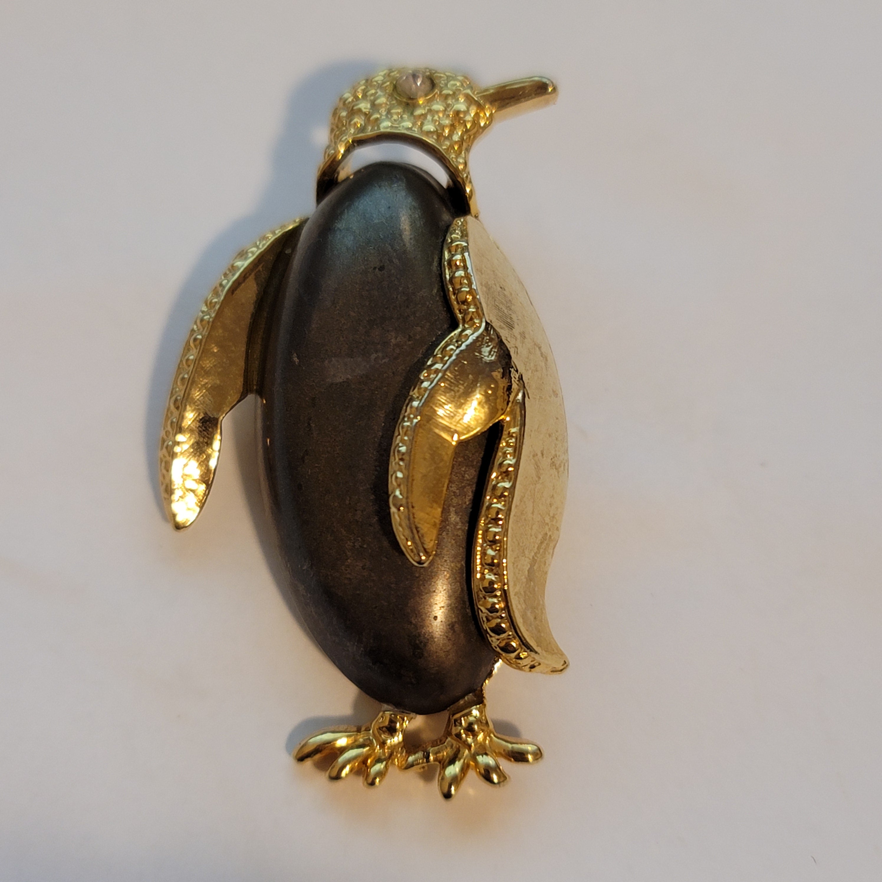 Vintage Gold Tone Brown Penguin Brooch