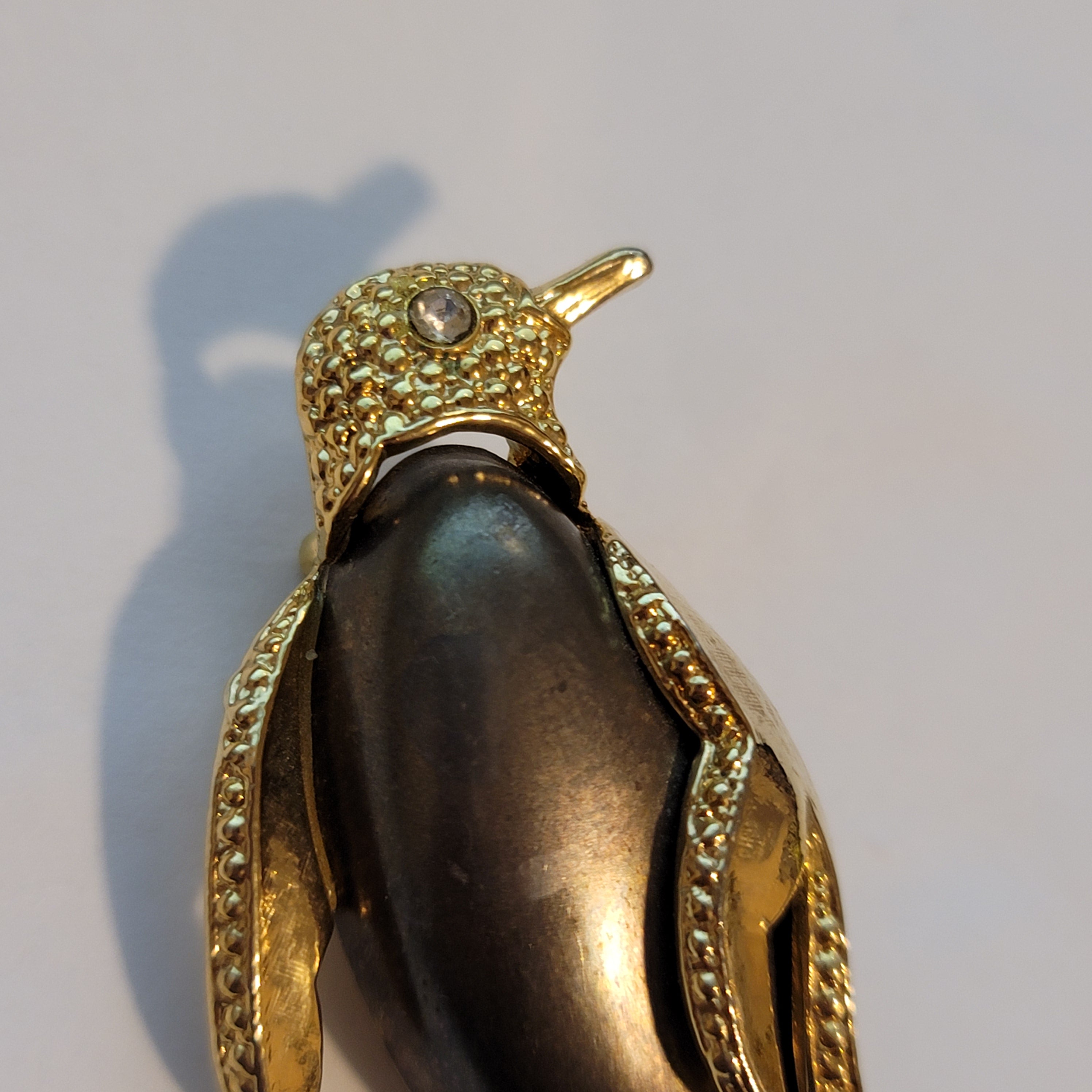 Vintage Gold Tone Brown Penguin Brooch