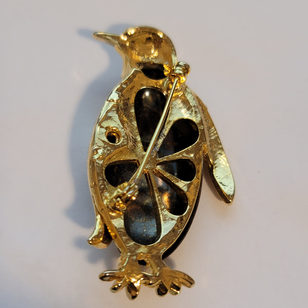 Vintage Gold Tone Brown Penguin Brooch