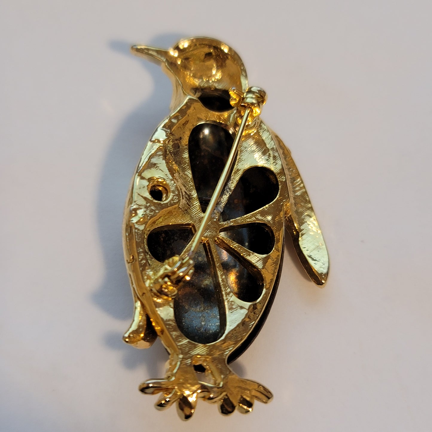 Vintage Gold Tone Brown Penguin Brooch