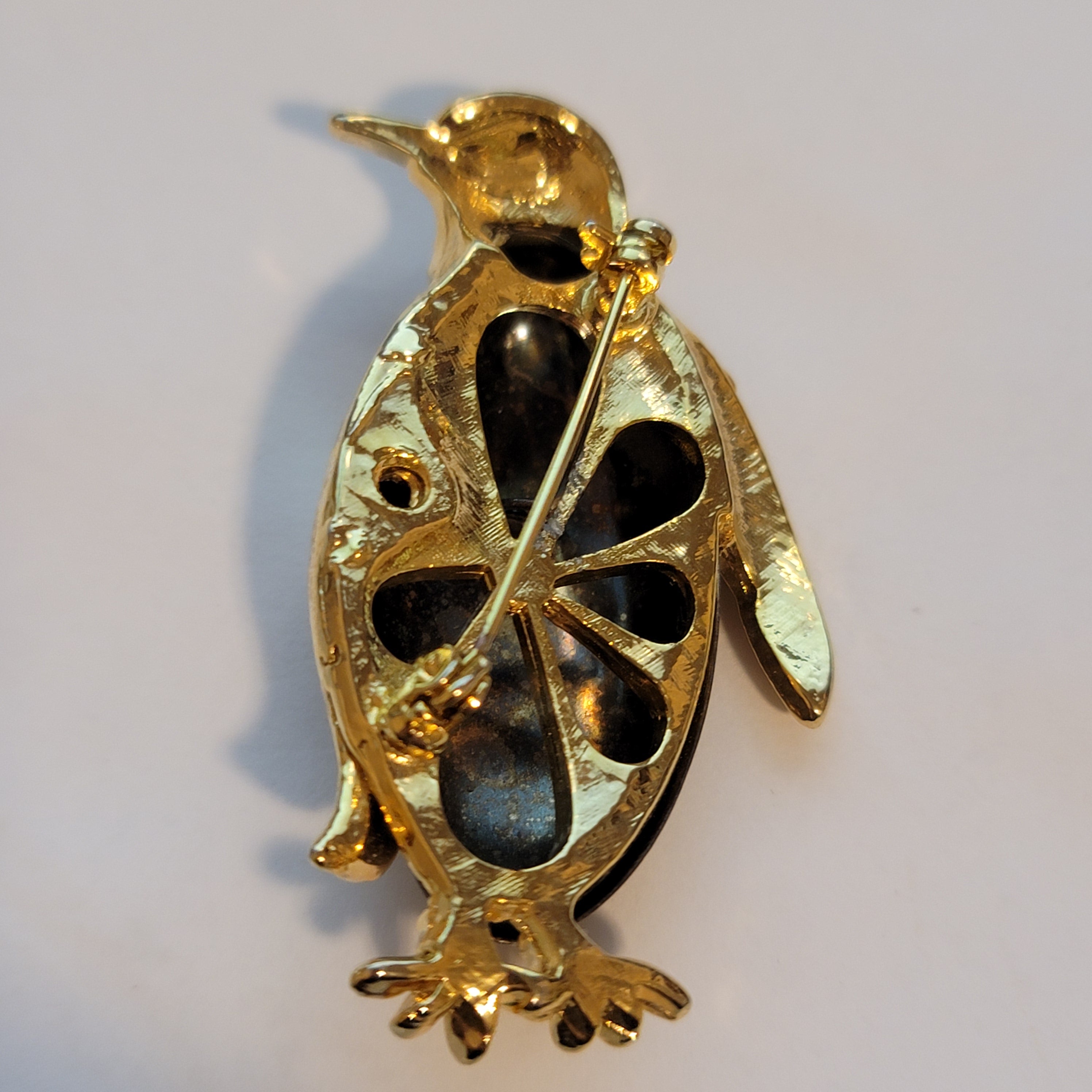 Vintage Gold Tone Brown Penguin Brooch