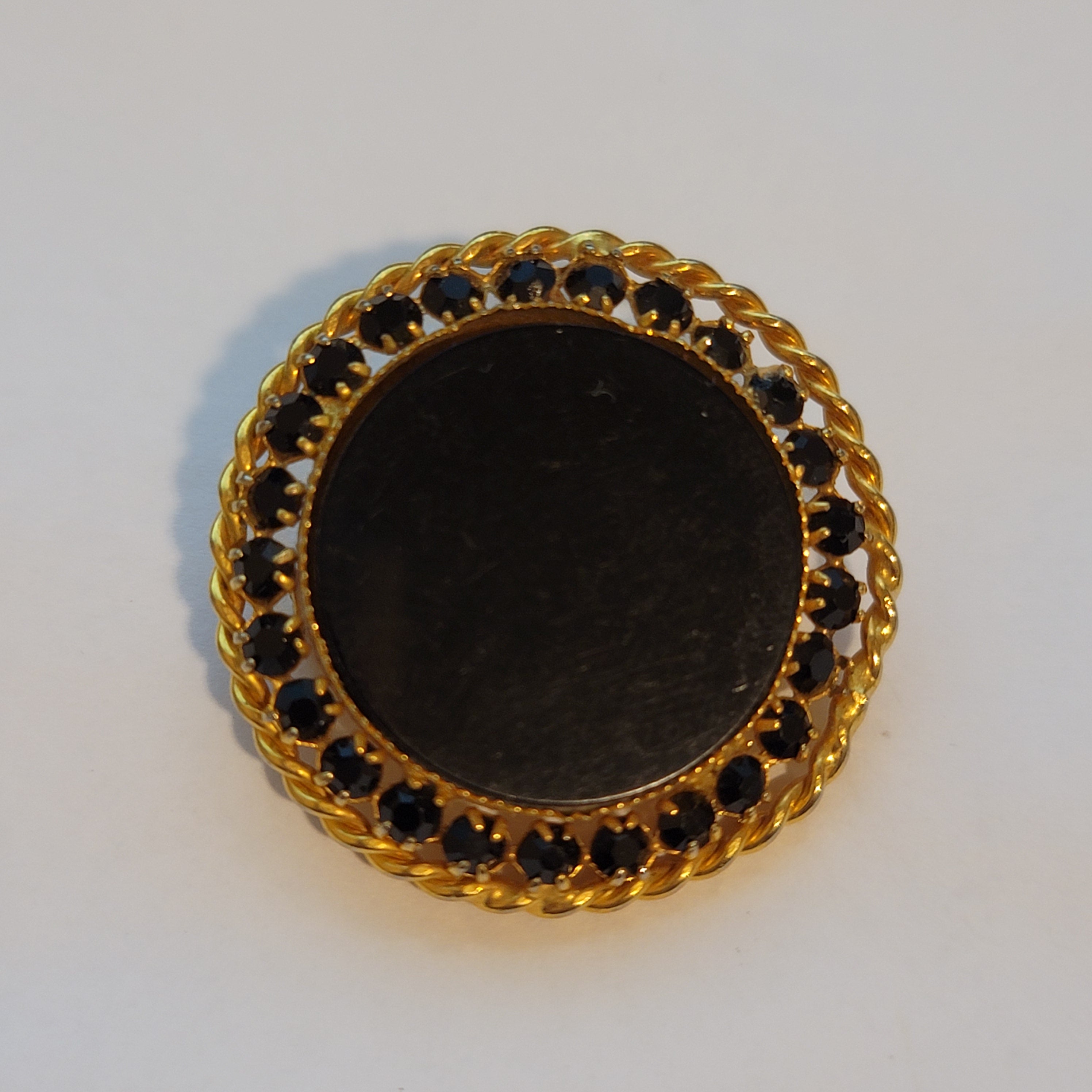 Black & Gold Rhinestone Brooch