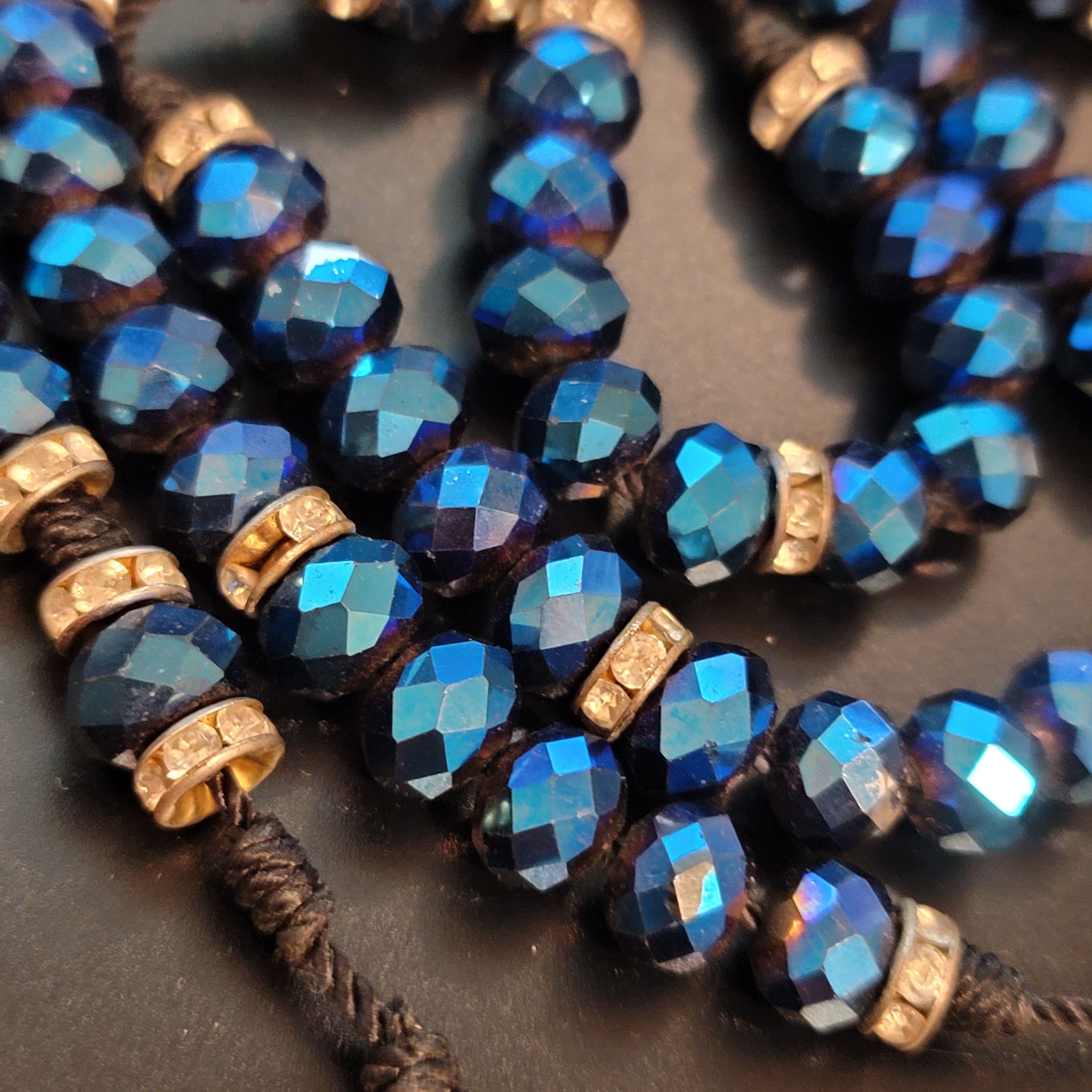 Blue Bead Rosary Cross Necklace