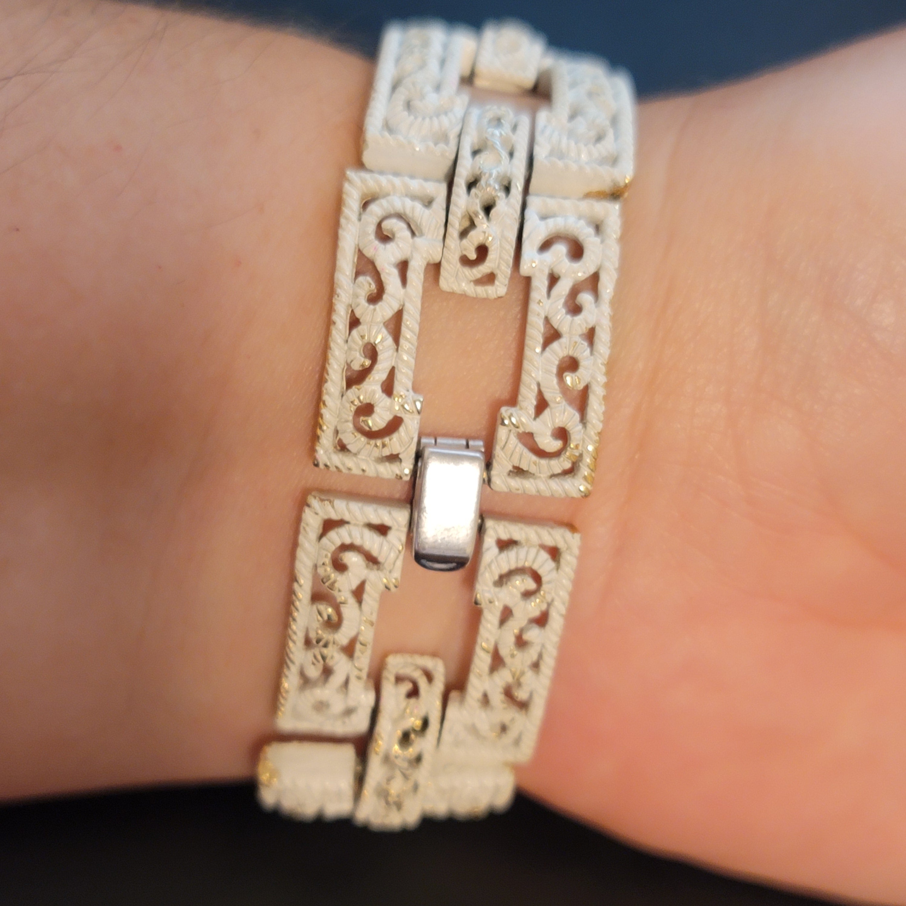 Vintage Trifari White Metal Panel Bracelet