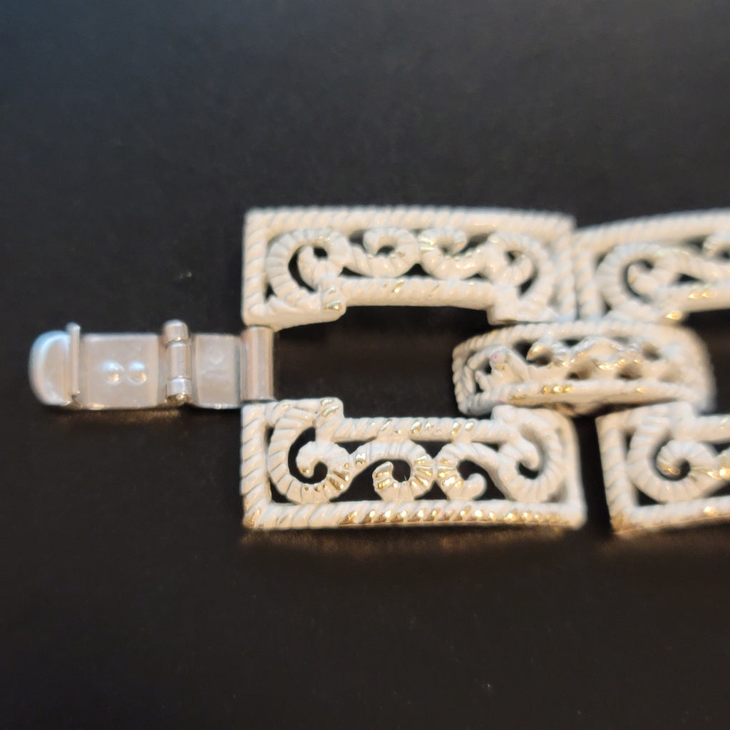 Vintage Trifari White Metal Panel Bracelet