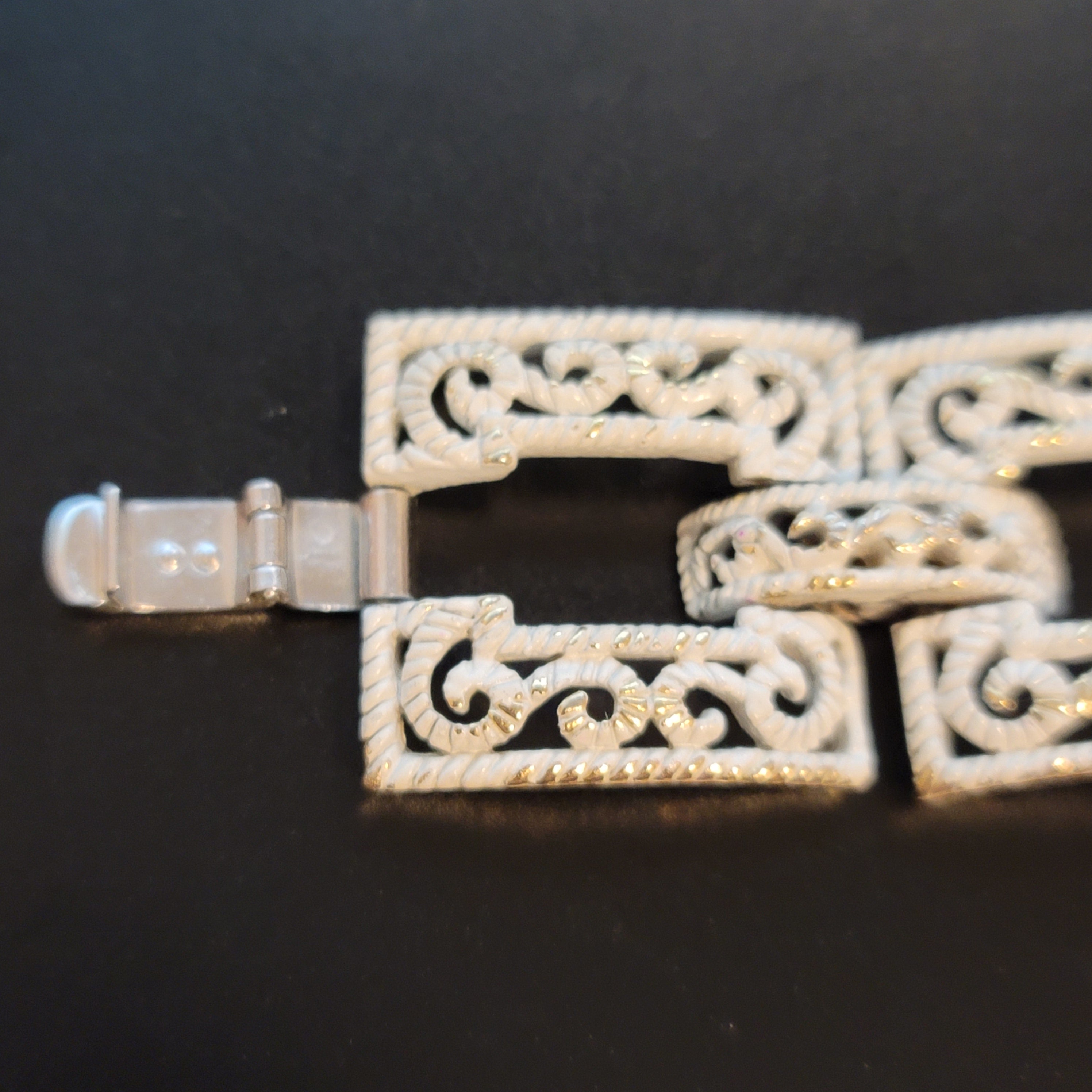 Vintage Trifari White Metal Panel Bracelet