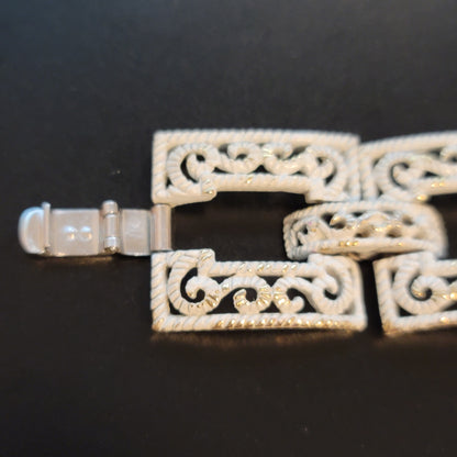 Vintage Trifari White Metal Panel Bracelet