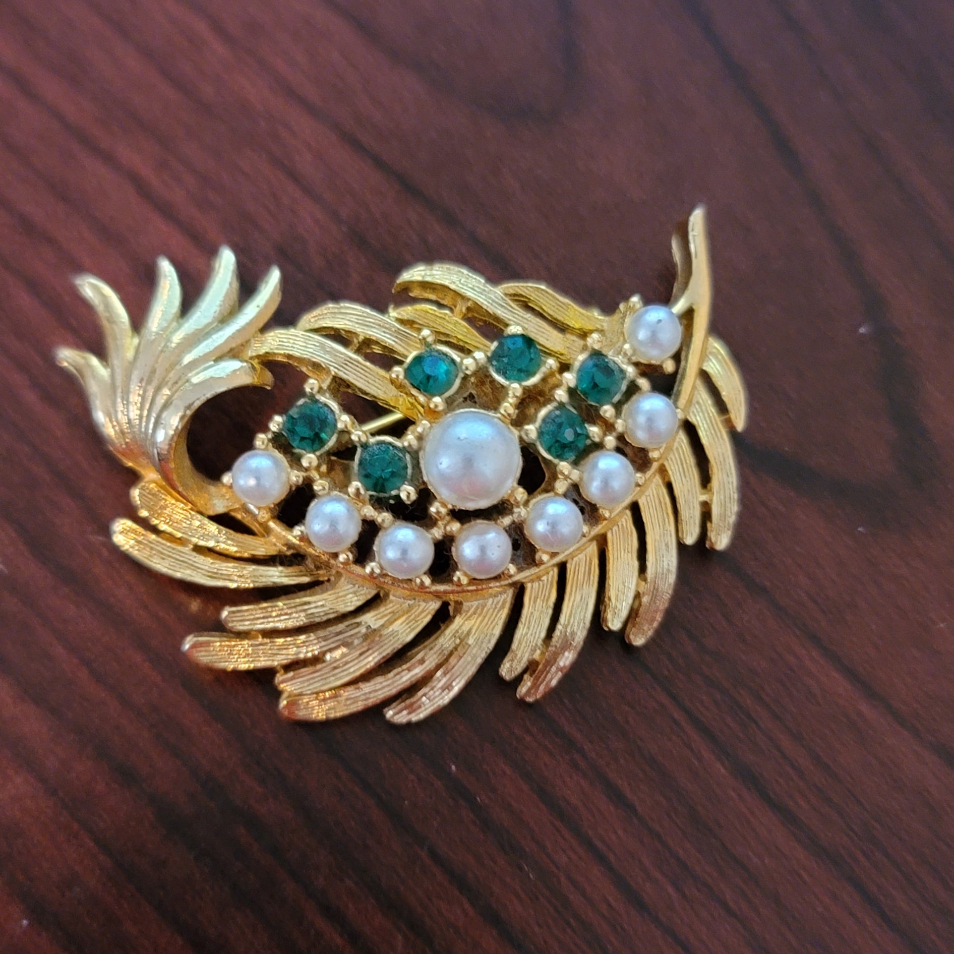 Vintage Rhinestone Feather Brooch