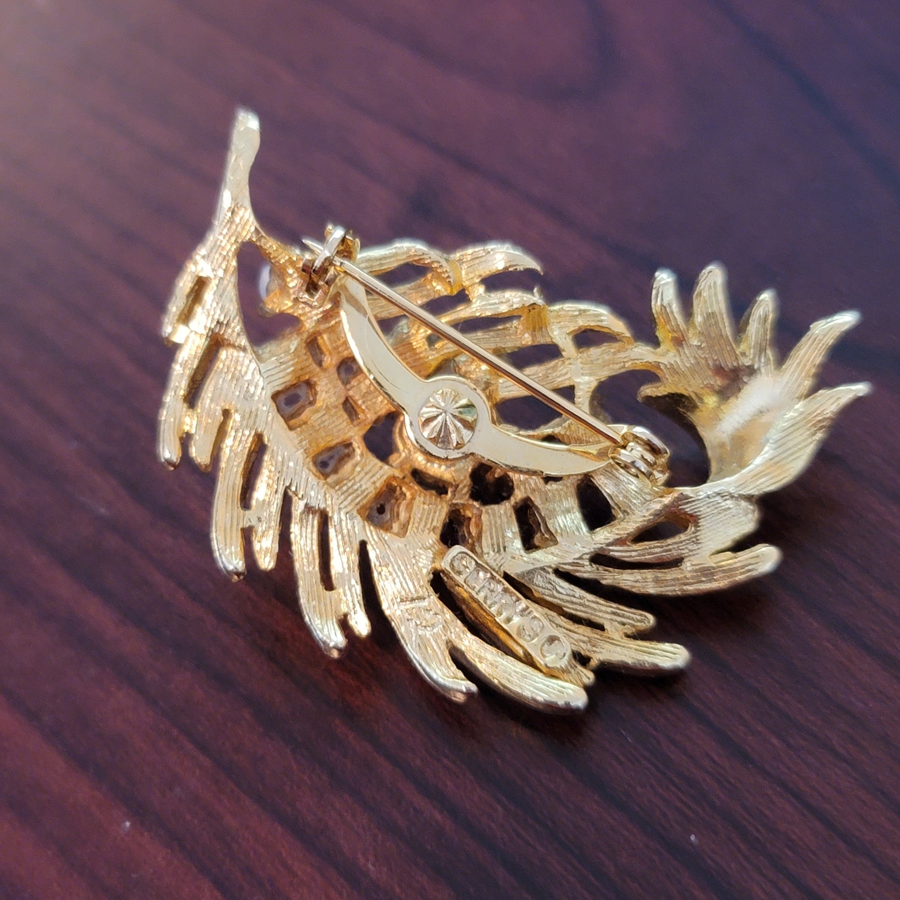 Vintage Rhinestone Feather Brooch