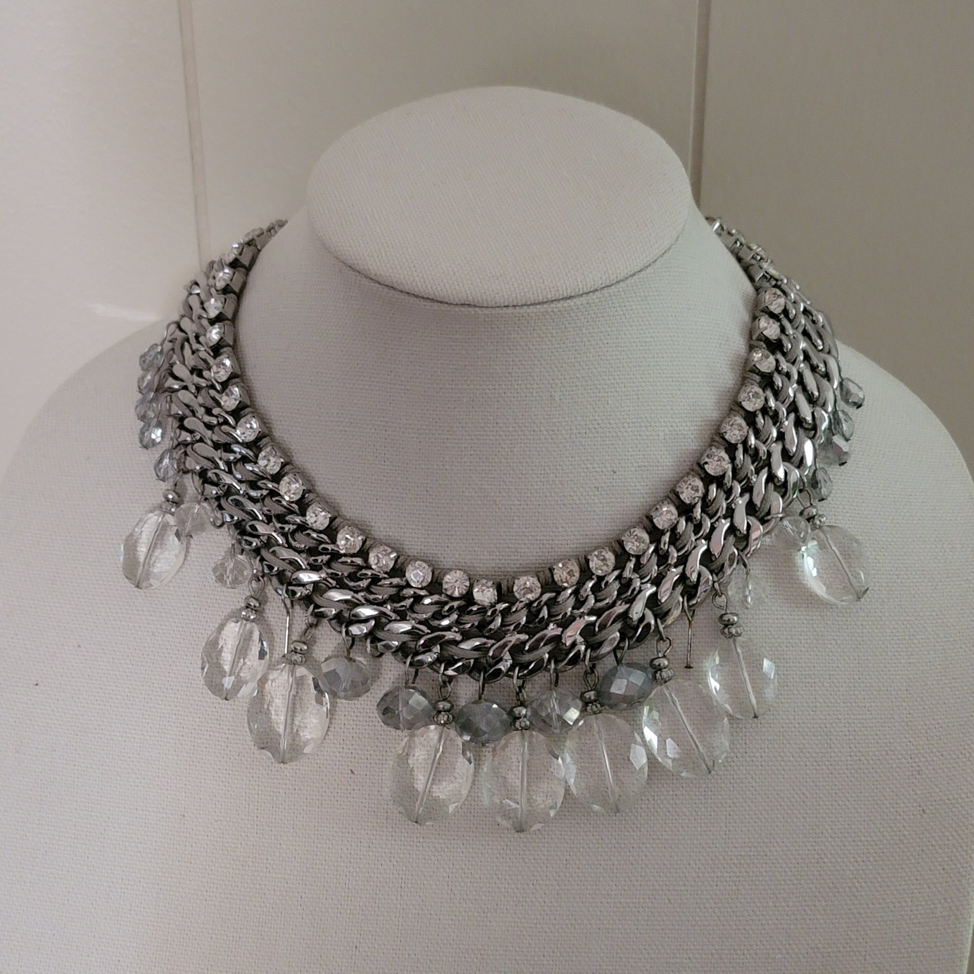 Silver Tone Chain Rhinestone Necklace