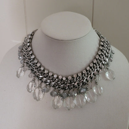 Silver Tone Chain Rhinestone Necklace