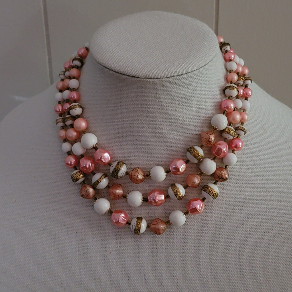 Vintage Multi-Strand Salmon Bead Necklace