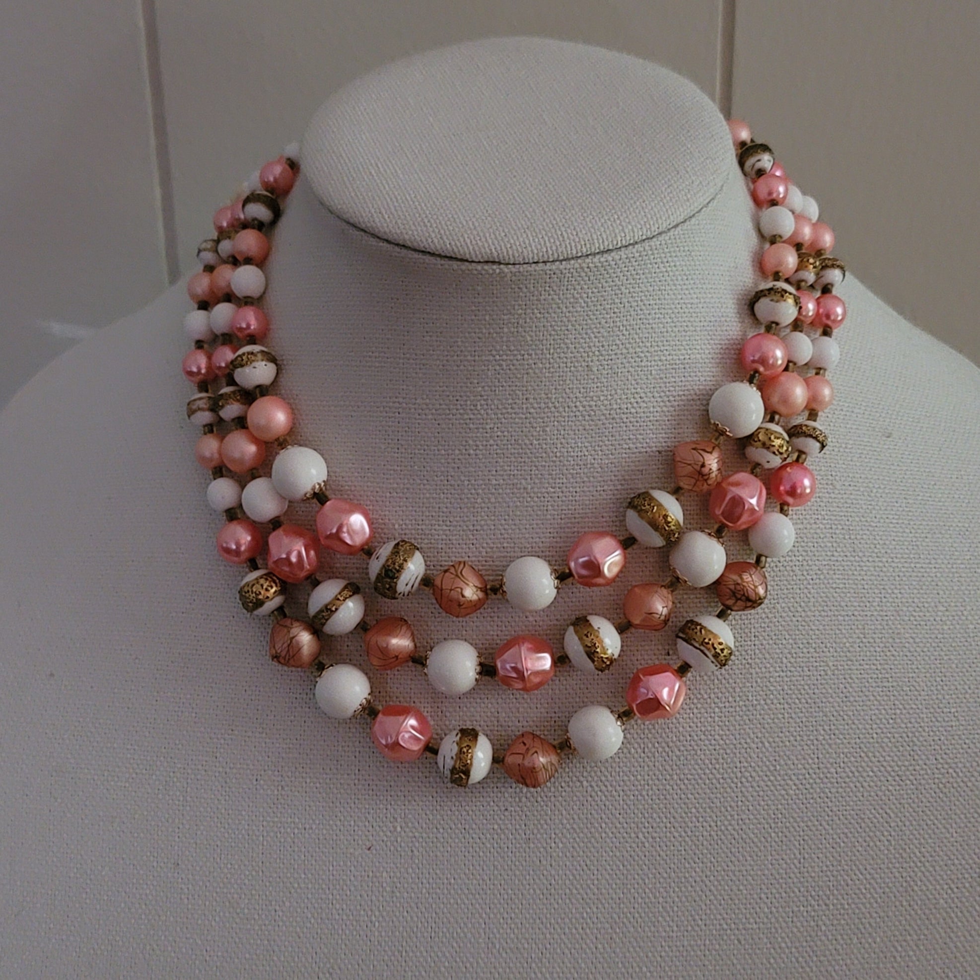 Vintage Multi-Strand Salmon Bead Necklace