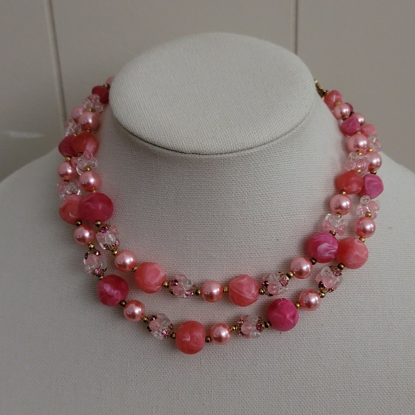 Deauville Lucite Pink Double Strand Necklace