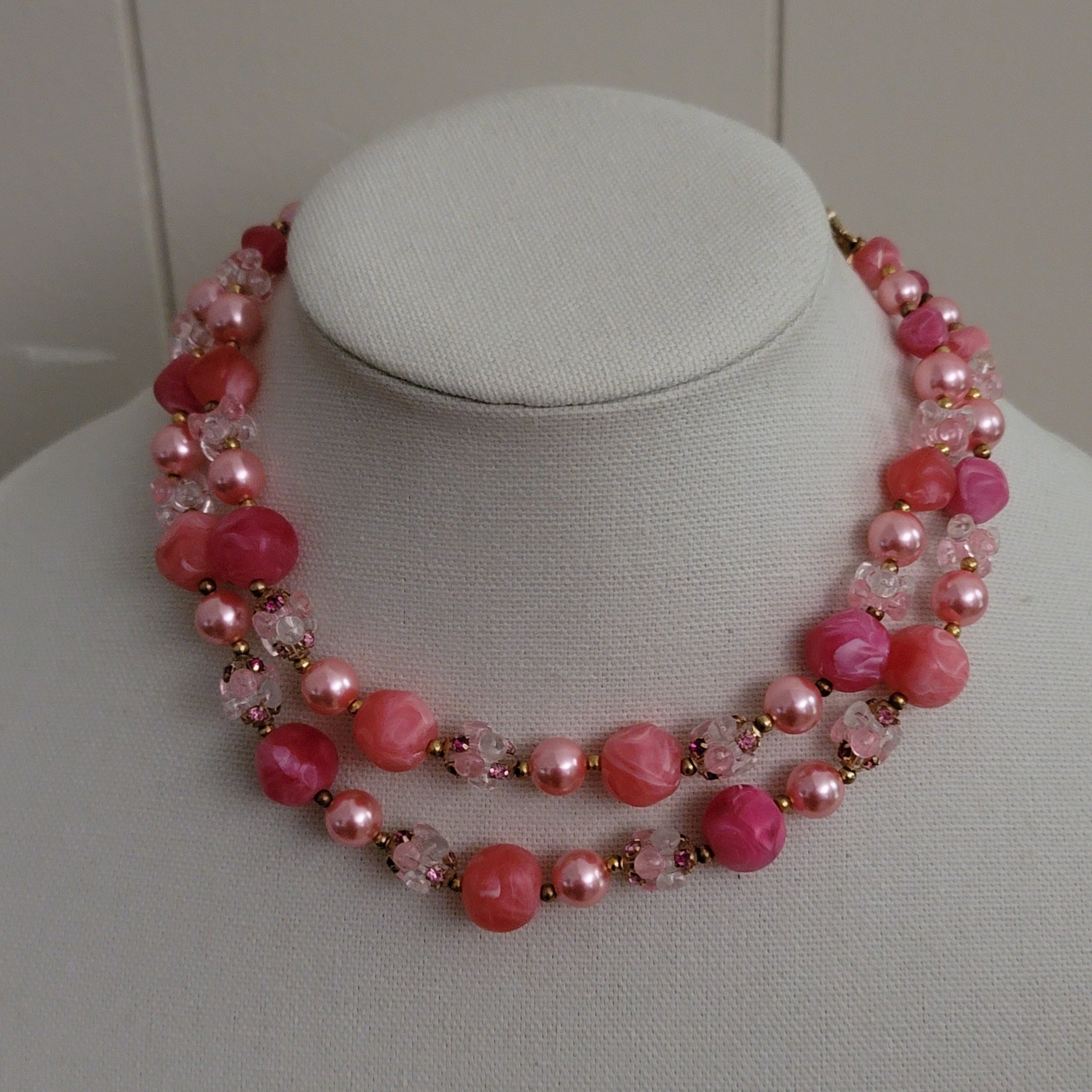 Deauville Lucite Pink Double Strand Necklace