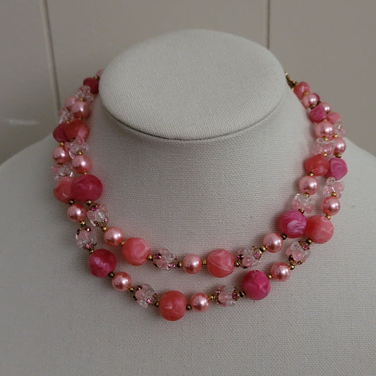 Deauville Lucite Pink Double Strand Necklace