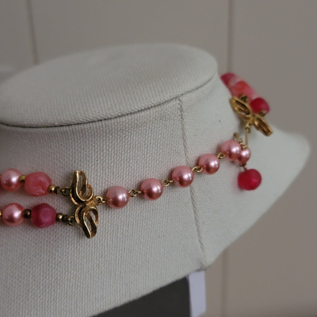 Deauville Lucite Pink Double Strand Necklace