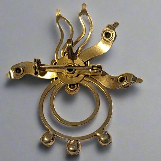 Vintage Brooch Sun Moon Red Rhinestones Celestial