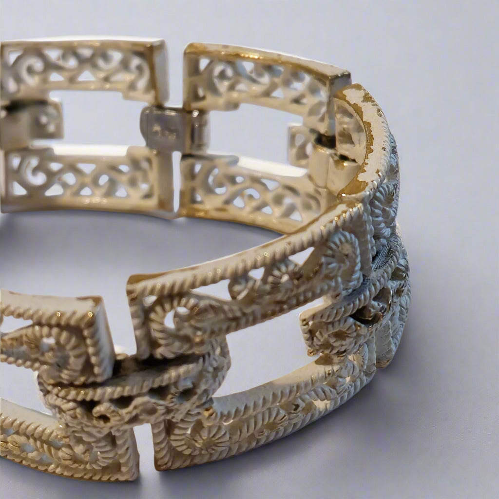 Vintage Trifari White Metal Panel Bracelet