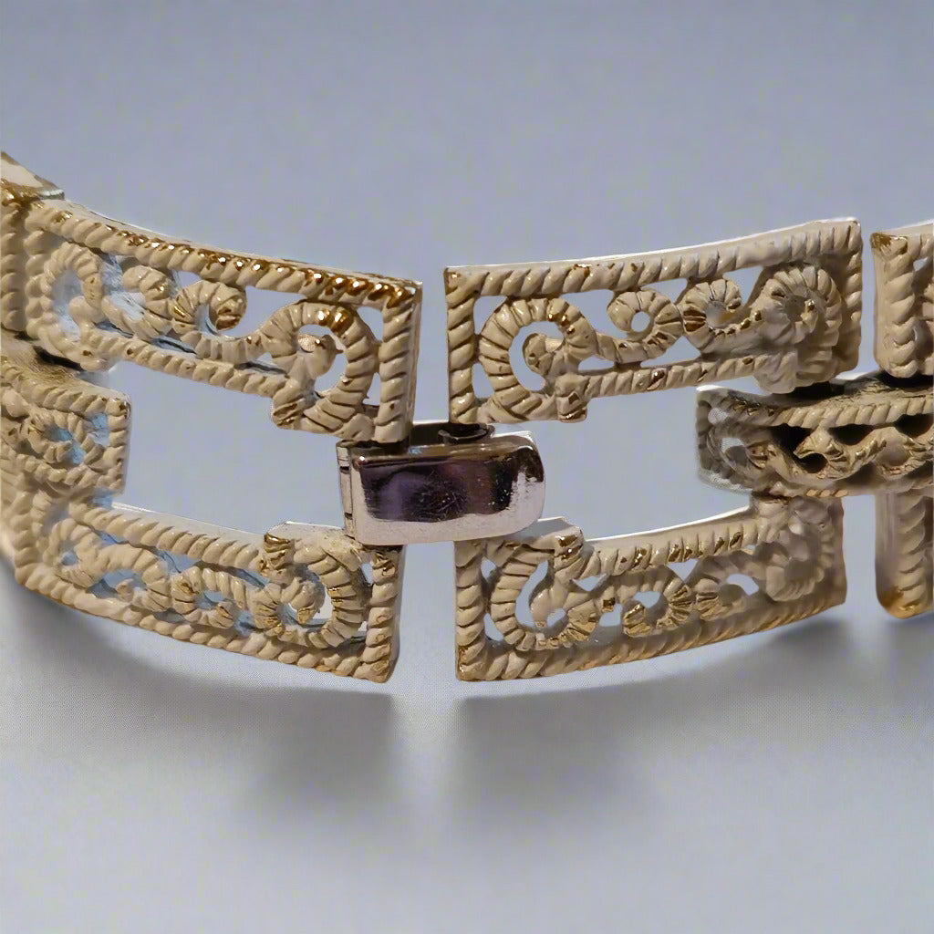 Vintage Trifari White Metal Panel Bracelet