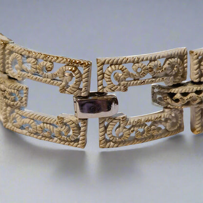 Vintage Trifari White Metal Panel Bracelet