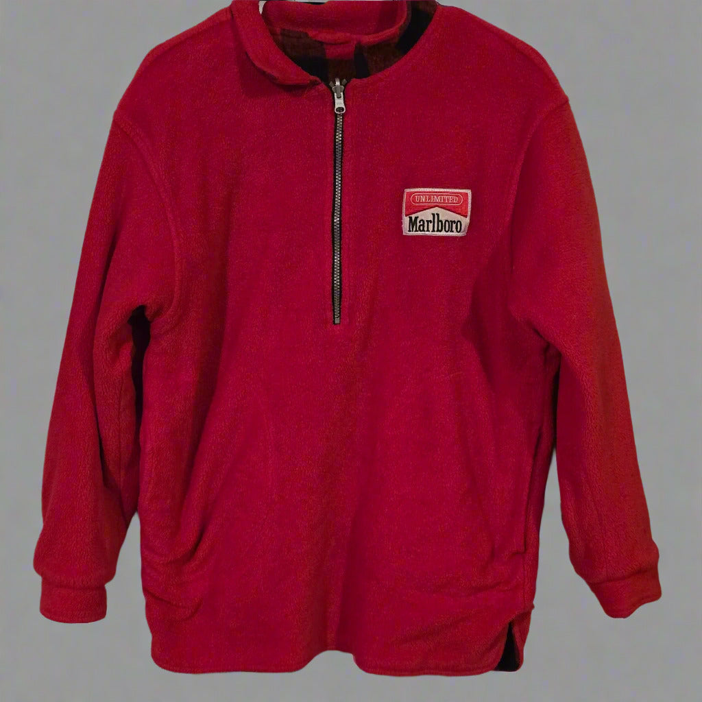 Vintage Marlboro Unlimited Red Fleece Pullover – Quarter Zip Reversible