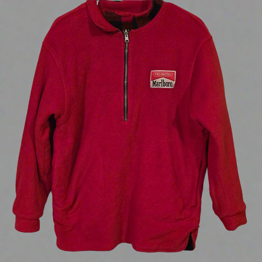 Vintage Marlboro Unlimited Red Fleece Pullover – Quarter Zip Reversible