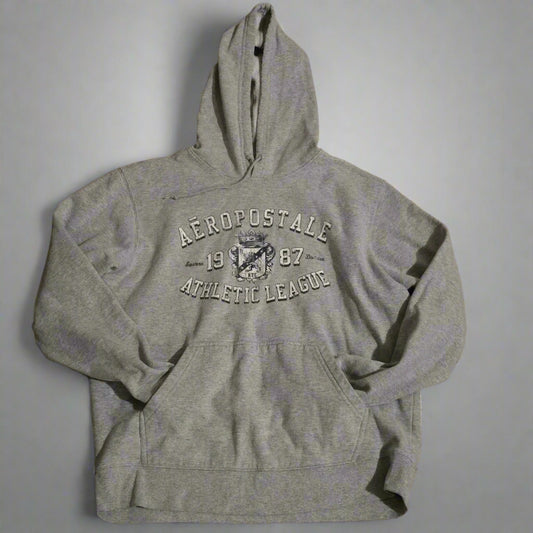 Aeropostale 1987 Athletic League Hoodie – Gray Pullover Sweatshirt