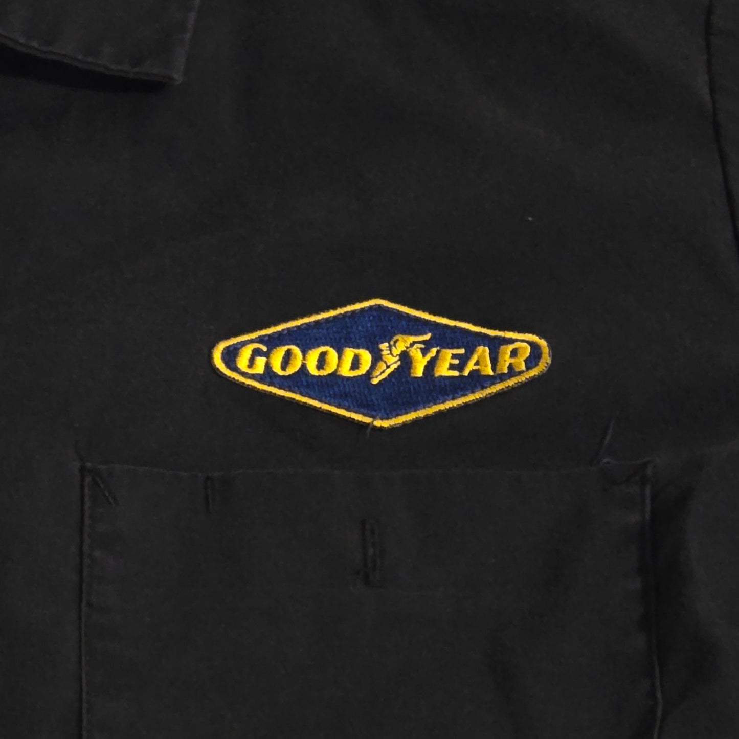 Goodyear Racing Work Shirt – Navy Blue Button-Up with Double Sleeve Look