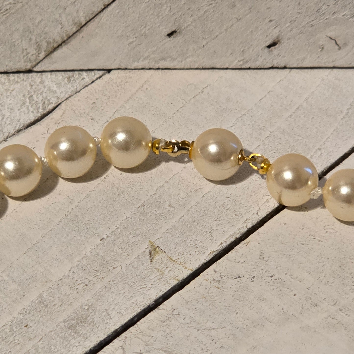 Vintage Faux Pearl Bead Necklace with Gold Tone Findings
