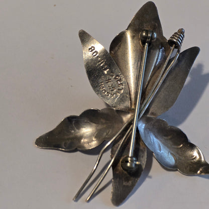 Taxco Mexico Sterling Silver Orchid Flower Brooch 925 TD-08 Vintage