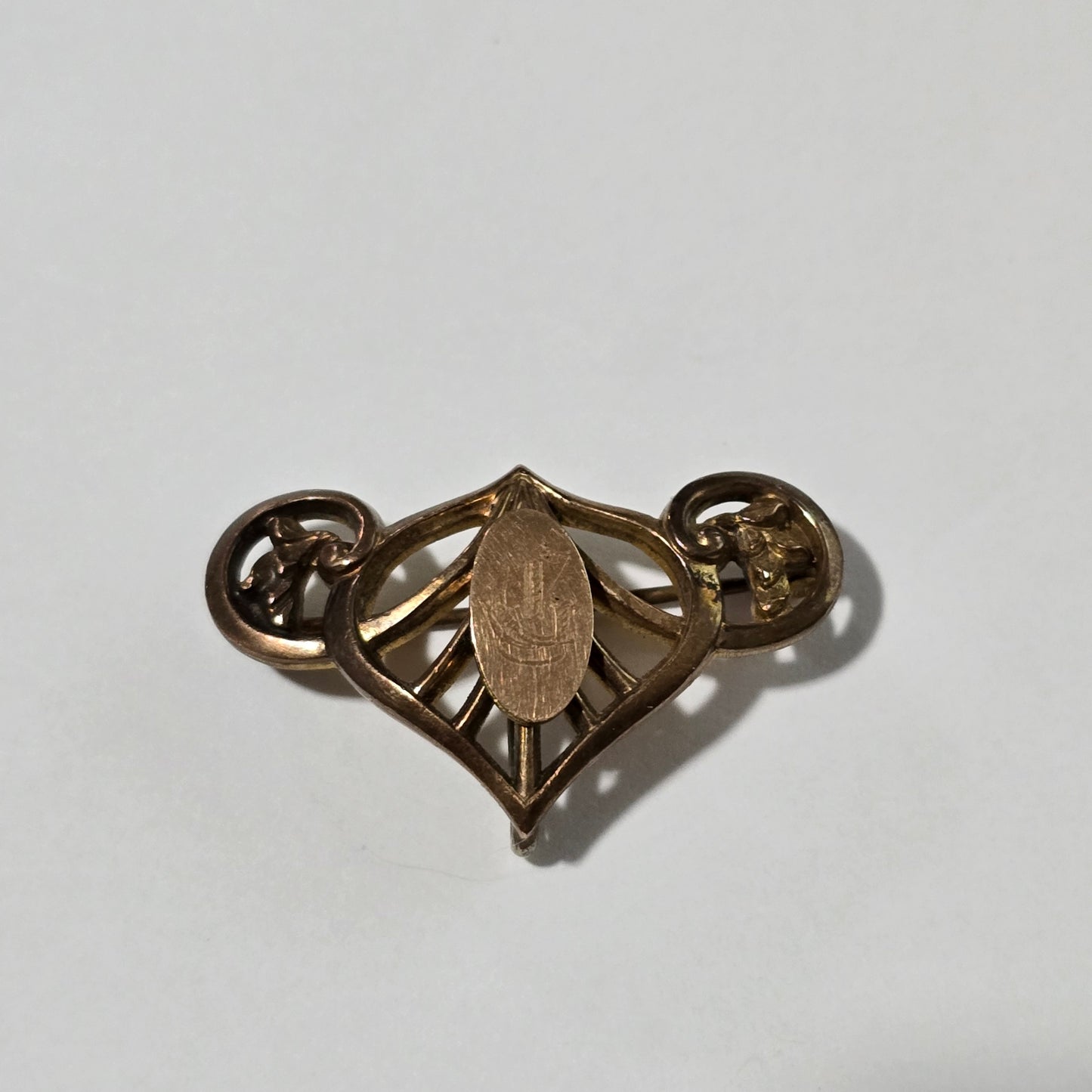 Antique Art Nouveau Gold Filled Brooch C-Clasp Scroll Pin Early 1900s