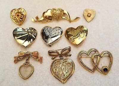 Lot of 9 Heart Shaped brooches