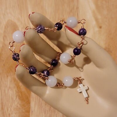 Handmade Quartz, Jasper, Howlite, Copper Rosary Bracelet