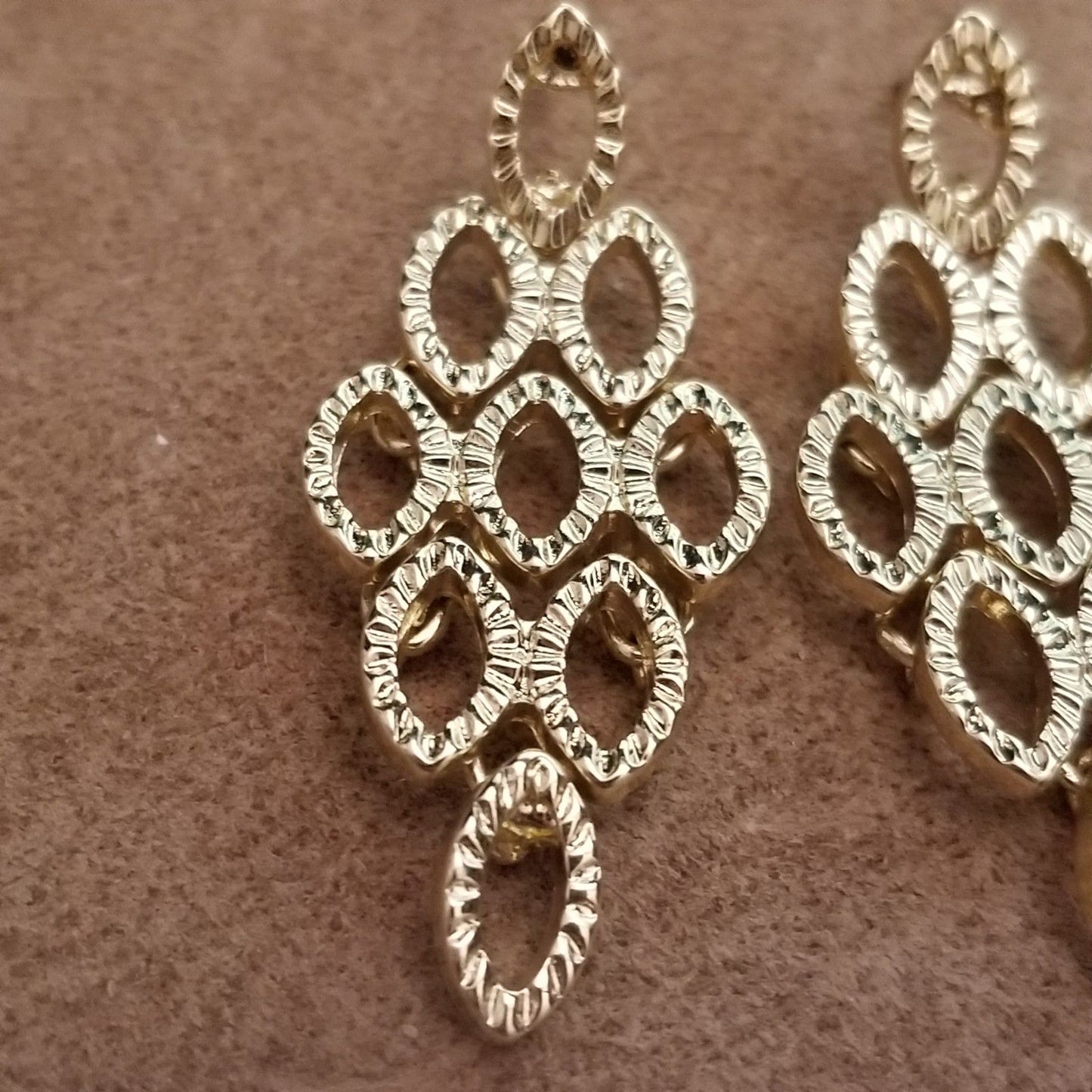 Vintage Gold Tone Statement Earrings – Openwork Geometric Dangle Design