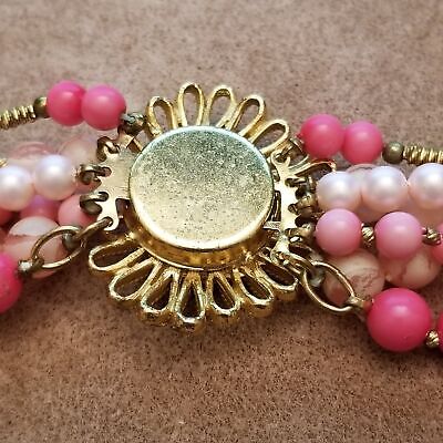 Vintage Pink 6 Strand Box Clasp Necklace