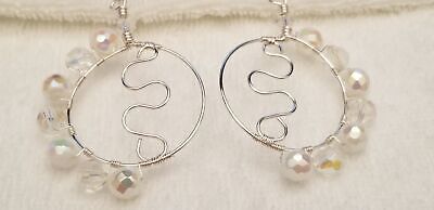 Handmade Silver Tone Bead Hoop Earrings