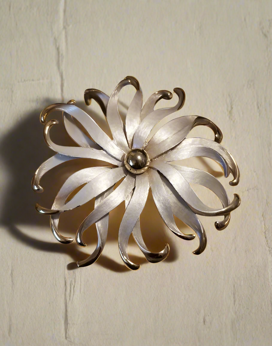 Vintage Silver and Gold Tone Flower Brooch