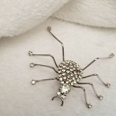 Silver Tone Rhinestone Spider Brooch