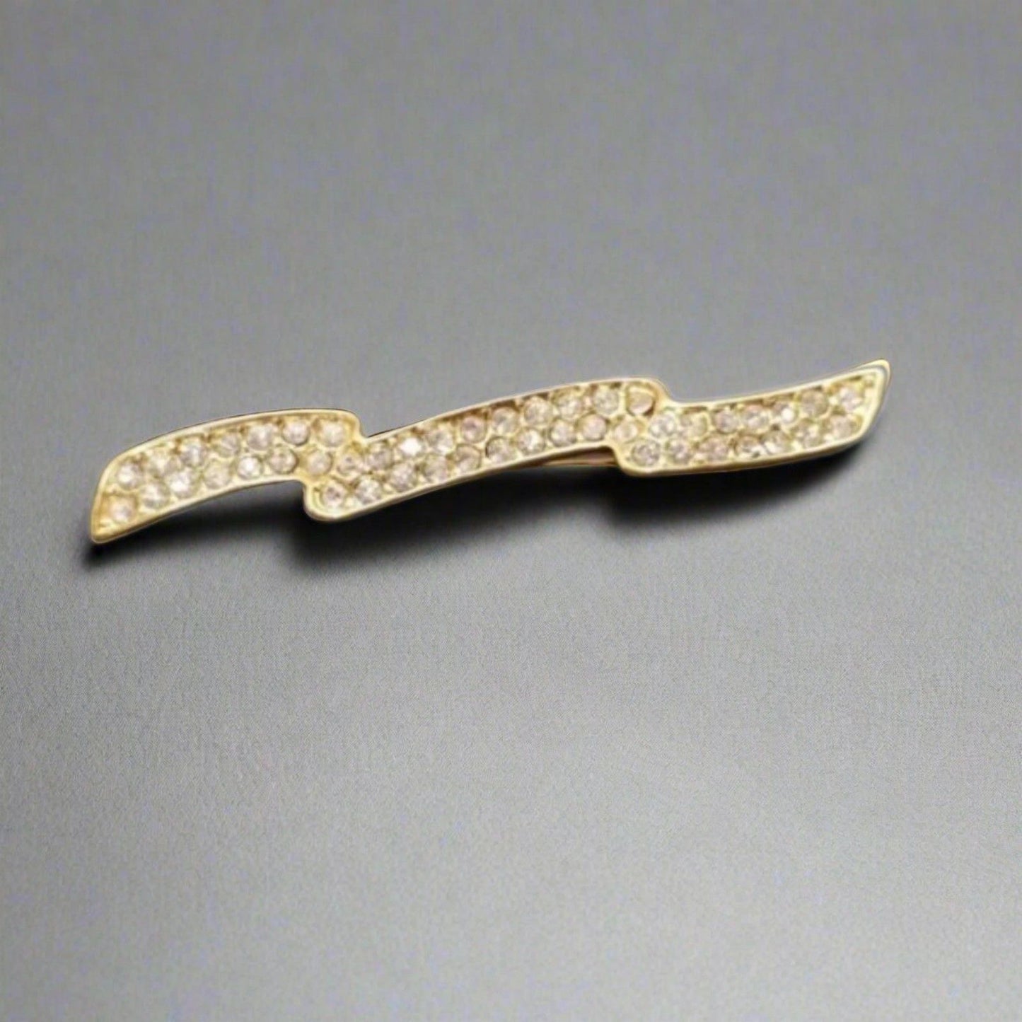 Vintage Monet Rhinestone Brooch – Gold Tone Lightning Bolt Pin
