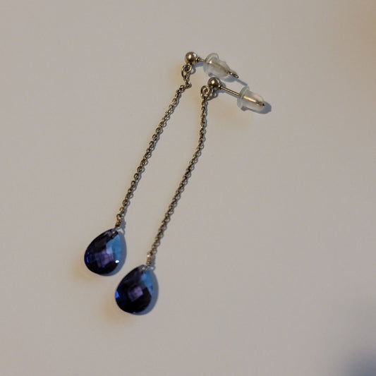 Silver And Purple Dangle Earrings