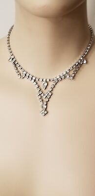 Vintage Silver Tone Prom/Formal Rhinestone Choker Necklace