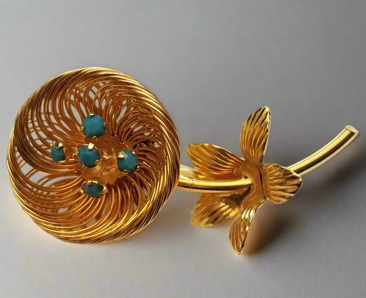 Gold Tone Flower Brooch